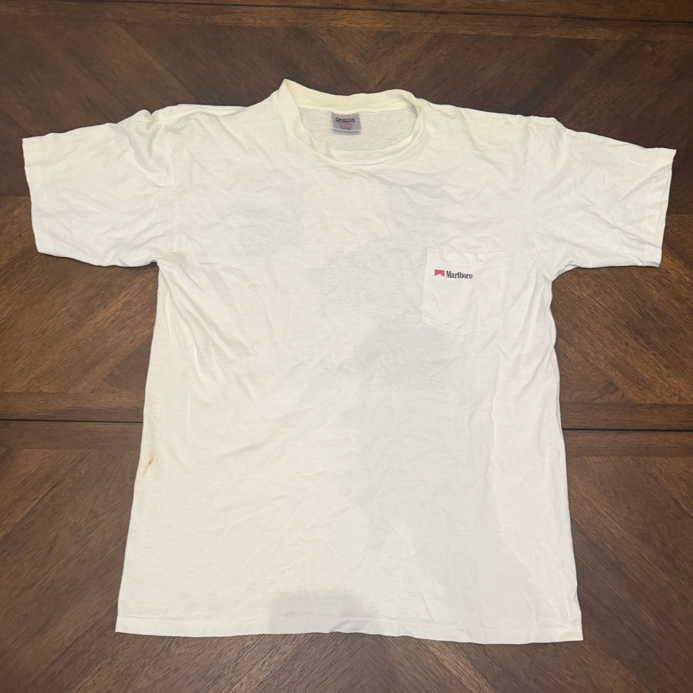 Vintage Marlboro Adventure Team Pocket T-Shirt Oneita Power-T White XL USA Made